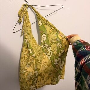 Floral Halter Top in Green and Yellow